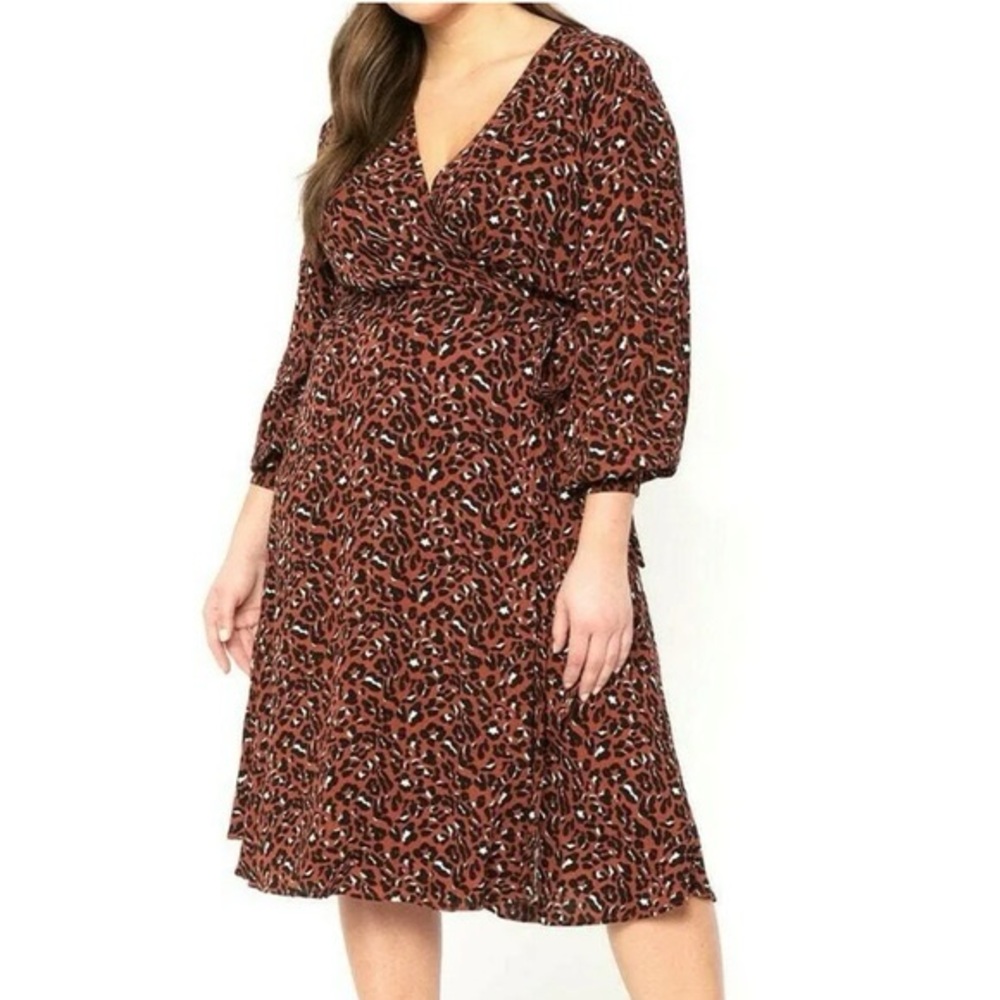 Eloquii Red Animal Print Long Sleeve Dress